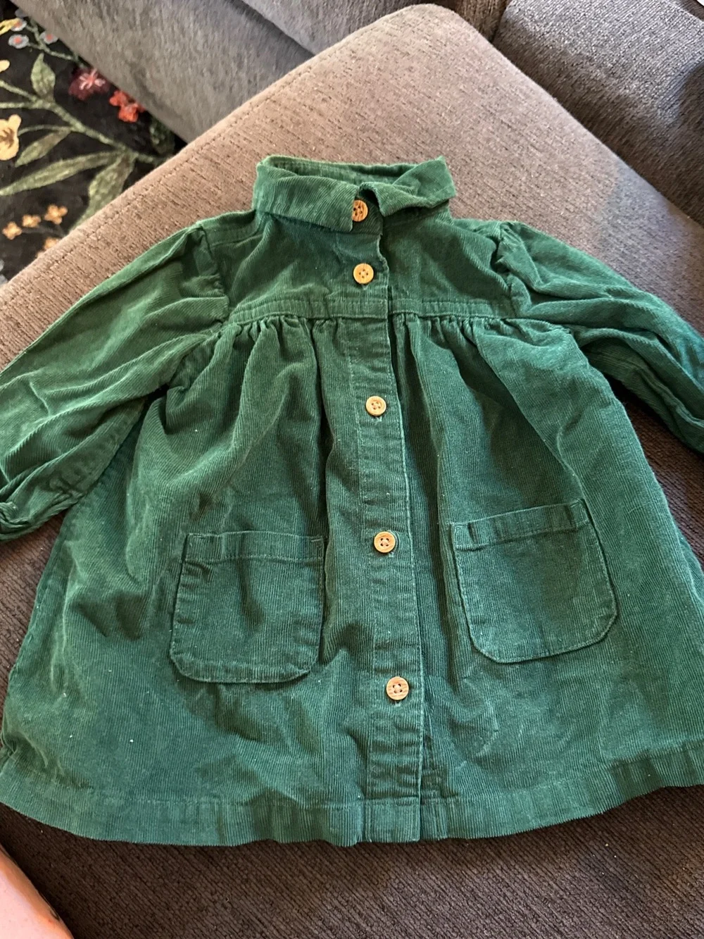 Carter's Dark Green Corduroy Button-Front dress
